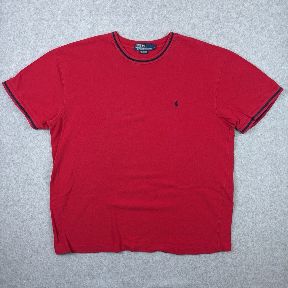 Vtg Polo Ralph Lauren T Shirt Mens Large Red Knit Mesh Short‎ Sleeve Cotton Pony